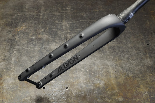 ALLYGN M.U.D. Adventure Gravel Bikepacking Carbon Fork – side view with dynamo cable routing and anything cage mounts