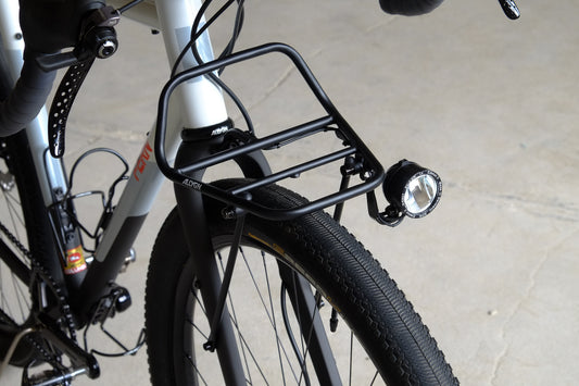 ALLYGN Diamond Front Rack mounted on a bikepacking bicycle – front view