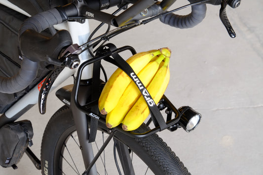 ALLYGN Diamond Front Rack on a bikepacking bike with a banana – side perspective